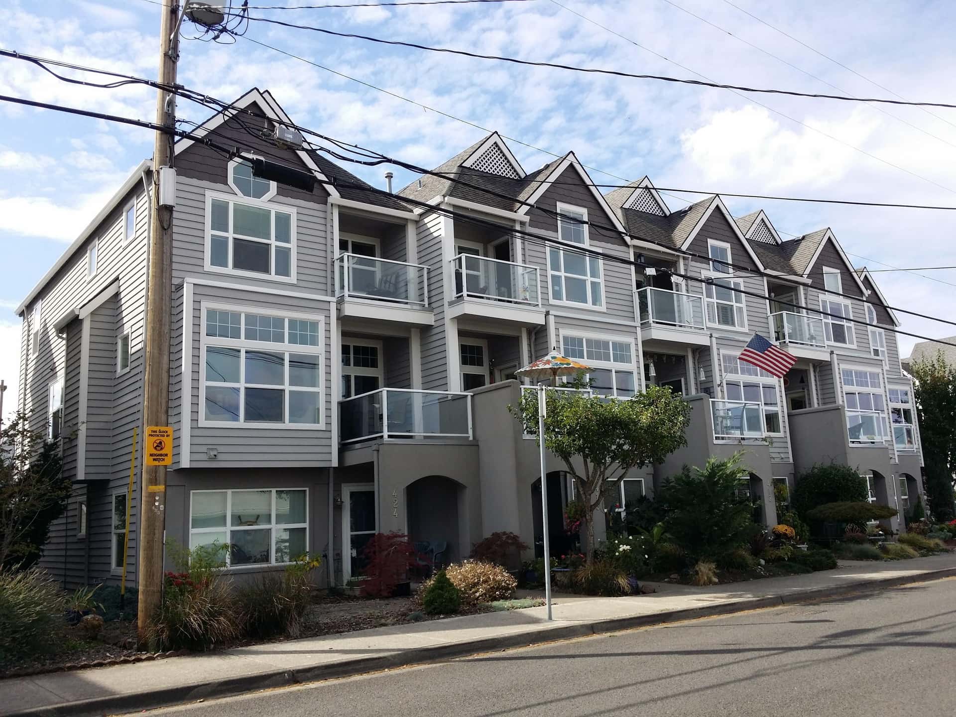 Row of repainted multi-story townhomes